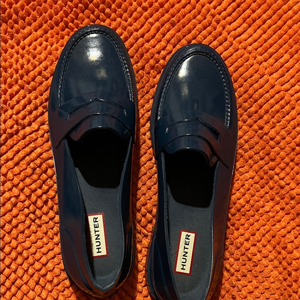 Hunter Shiny Blue Rubber Loafers - Picture 3 of 9
